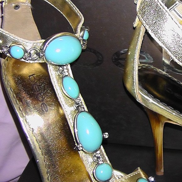 bebe - Sexy Gold Strapped Heels - Picture 2 of 5